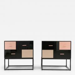  Kanttari Modern Black Side Table in High Gloss With Brass Copper Drawers set of 2 - 3302352