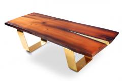  Kanttari Modern Live Edge Wood Coffee Table in Brass Gold Copper - 3182496