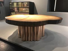  Kanttari Modern Round Coffee Table in Live Edge Wood Copper or Brass - 3181947