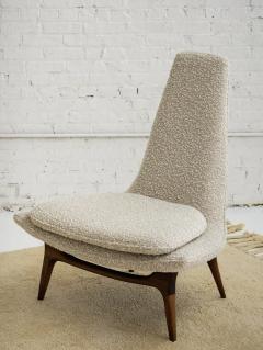  Karpen of California Karpen of California High Back Walnut Slipper Lounge Chair in Wool Boucl  - 2675851