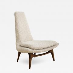  Karpen of California Karpen of California High Back Walnut Slipper Lounge Chair in Wool Boucl  - 2678377