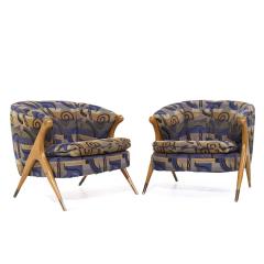  Karpen of California Karpen of California Mid Century Walnut Barrel Lounge Chairs Pair - 3971006