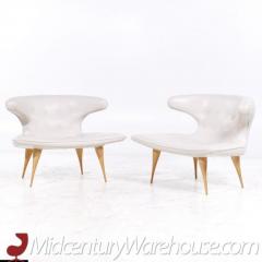  Karpen of California Karpen of California Mid Century White Leather Horn Lounge Chairs Pair - 3676783