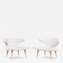  Karpen of California Karpen of California Mid Century White Leather Horn Lounge Chairs Pair - 3679539