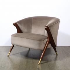  Karpen of California Mid Century Lounge Chair in Walnut Velvet with Brass Detailing by Karpen - 2143929