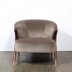  Karpen of California Mid Century Lounge Chair in Walnut Velvet with Brass Detailing by Karpen - 2143932