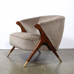  Karpen of California Mid Century Lounge Chair in Walnut Velvet with Brass Detailing by Karpen - 2143939