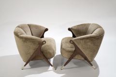  Karpen of California Modernist Karpen Lounge Chairs in Hazel Linen Velvet 1950s - 2395438