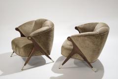  Karpen of California Modernist Karpen Lounge Chairs in Hazel Linen Velvet 1950s - 2395439