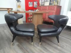  Karpen of California Pair of Italian Modern Curved Back Chairs Upholstered in Black Leather - 3649890