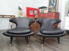  Karpen of California Pair of Italian Modern Curved Back Chairs Upholstered in Black Leather - 3649893