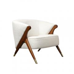  Karpen of California Pair of Mid Century Lounge Chairs in Walnut Fabric w Brass Sabots by Karpen - 3898743