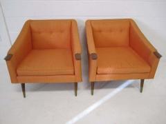  Karpen of California Unusual Pair of Signed Karpen Boxy Lounge Chairs Mid Century Modern - 1748362