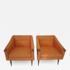  Karpen of California Unusual Pair of Signed Karpen Boxy Lounge Chairs Mid Century Modern - 1750260