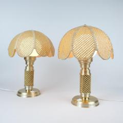  Ker Lux Nostalgic Pair of Boho Table Lamps by Ker Lux Brass Rattan Finland 1980s - 4289176