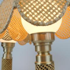  Ker Lux Nostalgic Pair of Boho Table Lamps by Ker Lux Brass Rattan Finland 1980s - 4289180