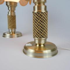  Ker Lux Nostalgic Pair of Boho Table Lamps by Ker Lux Brass Rattan Finland 1980s - 4289181
