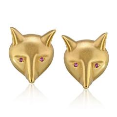  Kieselstein Cord KIESELSTEIN CORD 18K YELLOW GOLD FOX HEAD RUBY EYES EARRINGS - 1744581