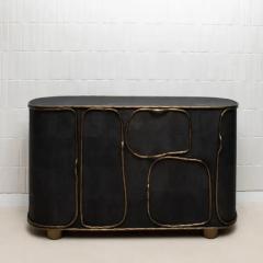  Kifu Paris Kifu Augousti Buffet in Black Shagreen with Bronze Patina Brass by R Y Augousti IN STOCK - 3847082
