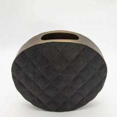  Kifu Paris Kifu Augousti Modern Quilted Vase in Black Shagreen with Brass Details by KIFU Paris - 3876481