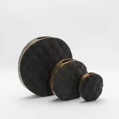  Kifu Paris Kifu Augousti Modern Quilted Vase in Black Shagreen with Brass Details by KIFU Paris - 3876524