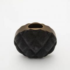  Kifu Paris Kifu Augousti Modern Quilted Vase in Black Shagreen with Brass Details by KIFU Paris - 3876610