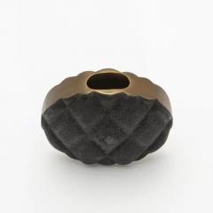  Kifu Paris Kifu Augousti Modern Quilted Vase in Black Shagreen with Brass Details by KIFU Paris - 3876635