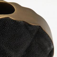  Kifu Paris Kifu Augousti Modern Quilted Vase in Black Shagreen with Brass Details by KIFU Paris - 3876636