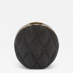  Kifu Paris Kifu Augousti Modern Quilted Vase in Black Shagreen with Brass Details by KIFU Paris - 3884653
