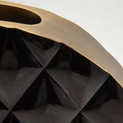  Kifu Paris Kifu Augousti Modern Quilted Vase in Black Shell with Brass Details by KIFU Paris - 3876451