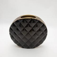  Kifu Paris Kifu Augousti Modern Quilted Vase in Black Shell with Brass Details by KIFU Paris - 3876493