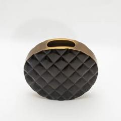  Kifu Paris Kifu Augousti Modern Quilted Vase in Black Shell with Brass Details by KIFU Paris - 3876496