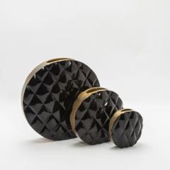  Kifu Paris Kifu Augousti Modern Quilted Vase in Black Shell with Brass Details by KIFU Paris - 3876500