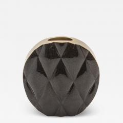  Kifu Paris Kifu Augousti Modern Quilted Vase in Black Shell with Brass Details by KIFU Paris - 3884654