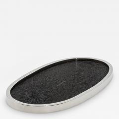  Kifu Paris Kifu Augousti Oval Tray in Black Shagreen with Polished Stainless Steel by Kifu Paris - 3846135