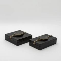  Kifu Paris Kifu Augousti Set of 2 Boxes in Oak with Semi Precious Stone and Brass by Kifu Paris - 3844500