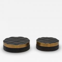  Kifu Paris Kifu Augousti Set of 2 Quilted Boxes in Black Shagreen with Bronze Patina Brass by Kifu Paris - 3846077