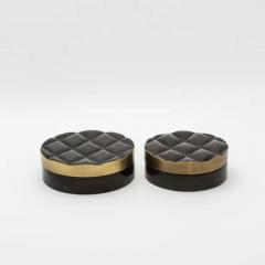  Kifu Paris Kifu Augousti Set of 2 Quilted Boxes in Black Shell with Bronze Patina Brass by Kifu Paris - 3844593