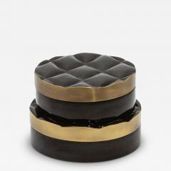  Kifu Paris Kifu Augousti Set of 2 Quilted Boxes in Black Shell with Bronze Patina Brass by Kifu Paris - 3846079