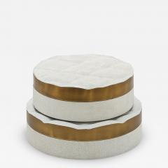  Kifu Paris Kifu Augousti Set of 2 Quilted Boxes in White Shagreen with Bronze Patina Brass by Kifu Paris - 3846081