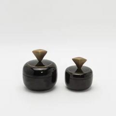  Kifu Paris Kifu Augousti Set of 2 Round Boxes in Black Shell with Brass Details by Kifu Paris - 3869822