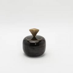  Kifu Paris Kifu Augousti Set of 2 Round Boxes in Black Shell with Brass Details by Kifu Paris - 3869824
