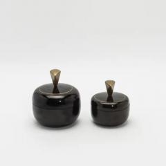  Kifu Paris Kifu Augousti Set of 2 Round Boxes in Black Shell with Brass Details by Kifu Paris - 3869826