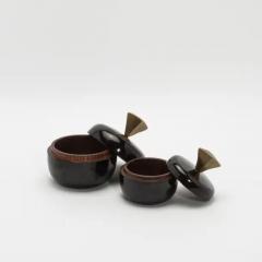  Kifu Paris Kifu Augousti Set of 2 Round Boxes in Black Shell with Brass Details by Kifu Paris - 3869843