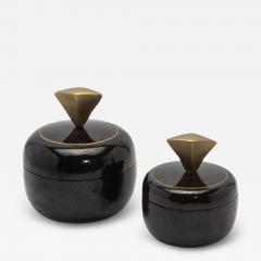  Kifu Paris Kifu Augousti Set of 2 Round Boxes in Black Shell with Brass Details by Kifu Paris - 3878825