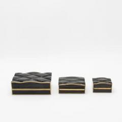  Kifu Paris Kifu Augousti Set of 3 Quilted Boxes in Black Shell with Bronze Patina Brass by Kifu Paris - 3844505