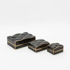  Kifu Paris Kifu Augousti Set of 3 Quilted Boxes in Black Shell with Bronze Patina Brass by Kifu Paris - 3844524