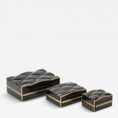  Kifu Paris Kifu Augousti Set of 3 Quilted Boxes in Black Shell with Bronze Patina Brass by Kifu Paris - 3846068
