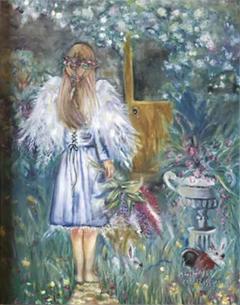  Kimberly Van Rossom Oil on Canvas of a Young Girl in a Garden Signed Kimberly Van Rossom - 2878096