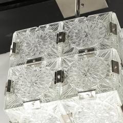  Kinkedey Mid Century Pressed Glass Nickel Cube Form Pendant Chandeliers by Kinkedey - 4403519